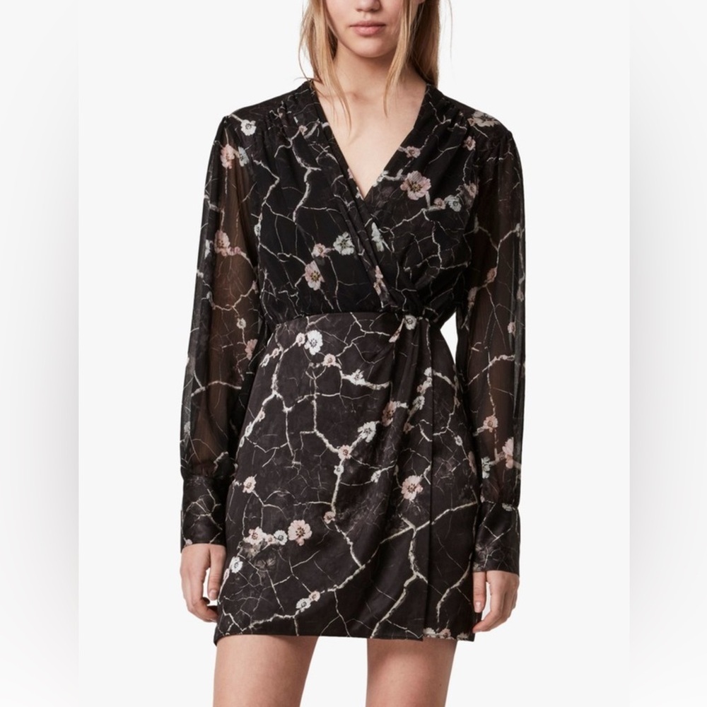 All Saints Limina Hope dark floral wrap mini dress size 6